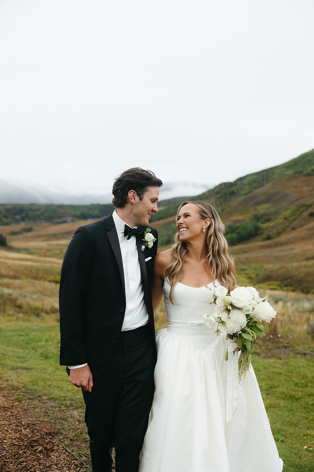 Basque Waist Danielle Bridal Gown on Bride Bekah