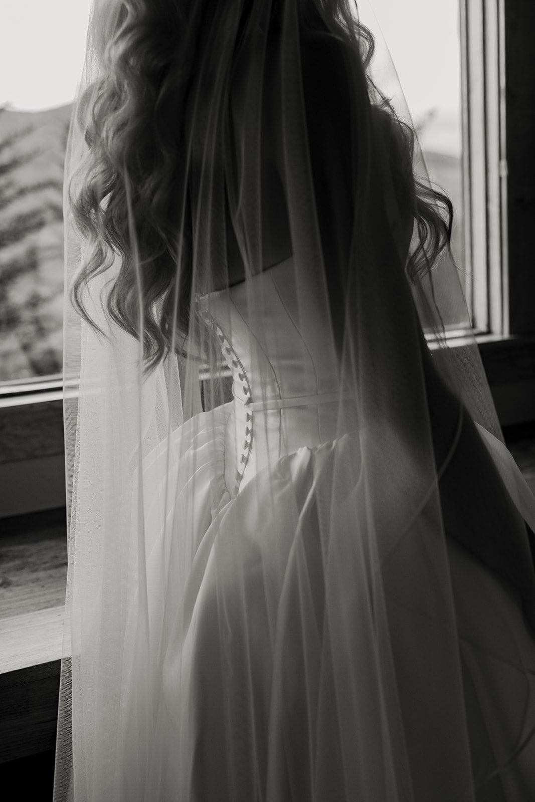 Basque Waist Danielle Bridal Gown on Bride Bekah