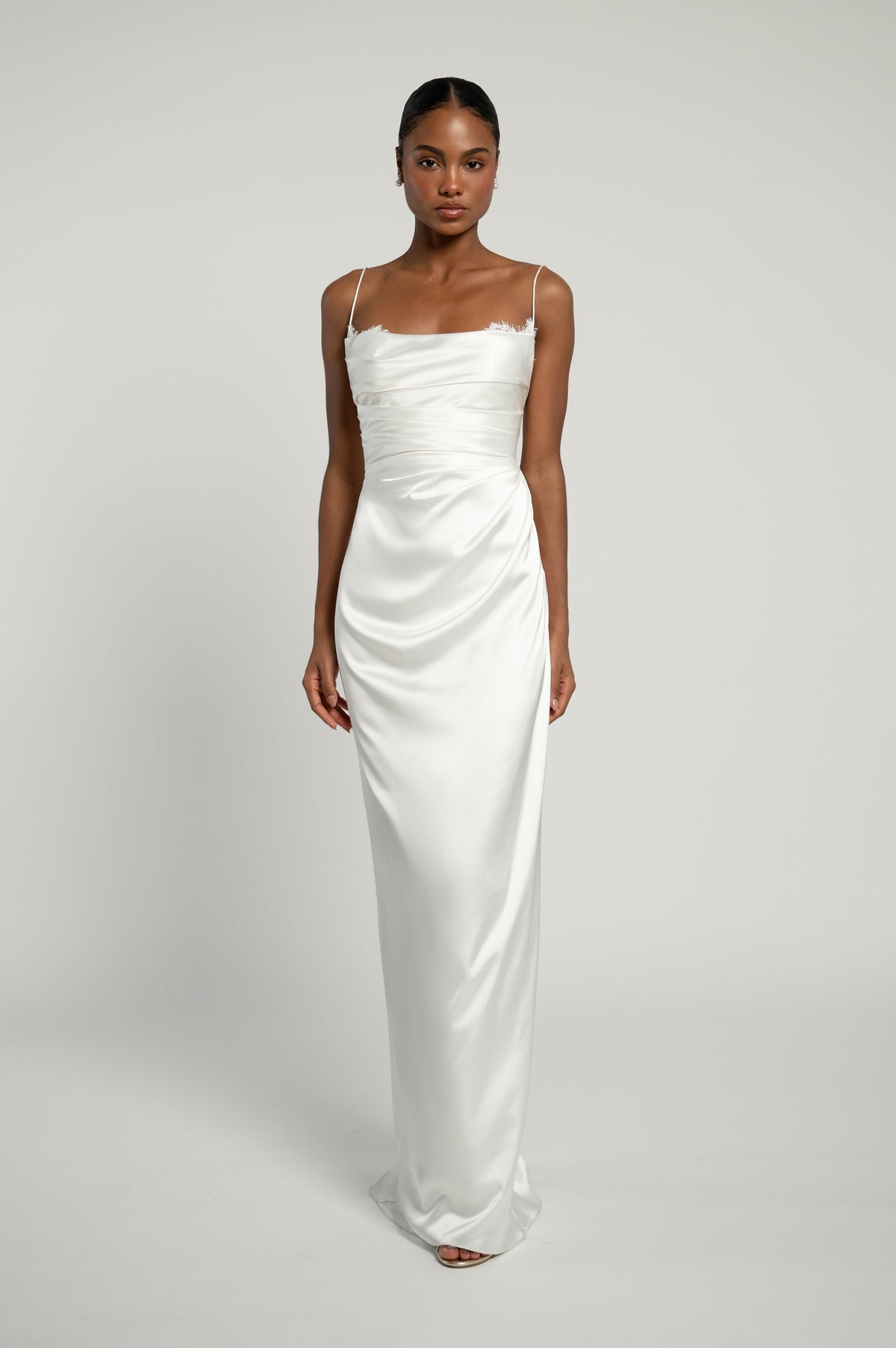 orchid satin dress Six Stories Cowl Front Asymmetric Bridesmaid Dress
