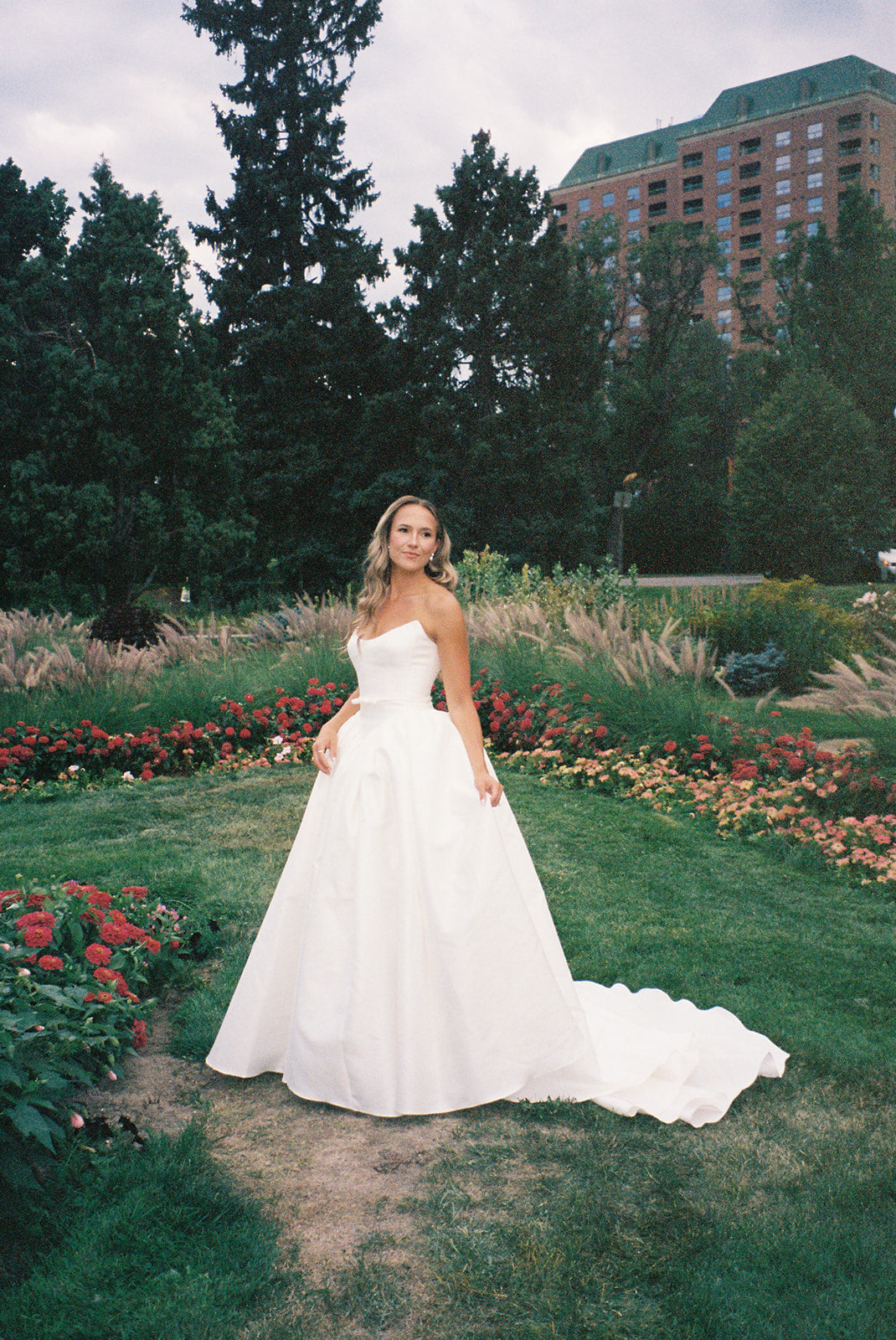 Basque Waist Danielle Bridal Gown on Bride Bekah