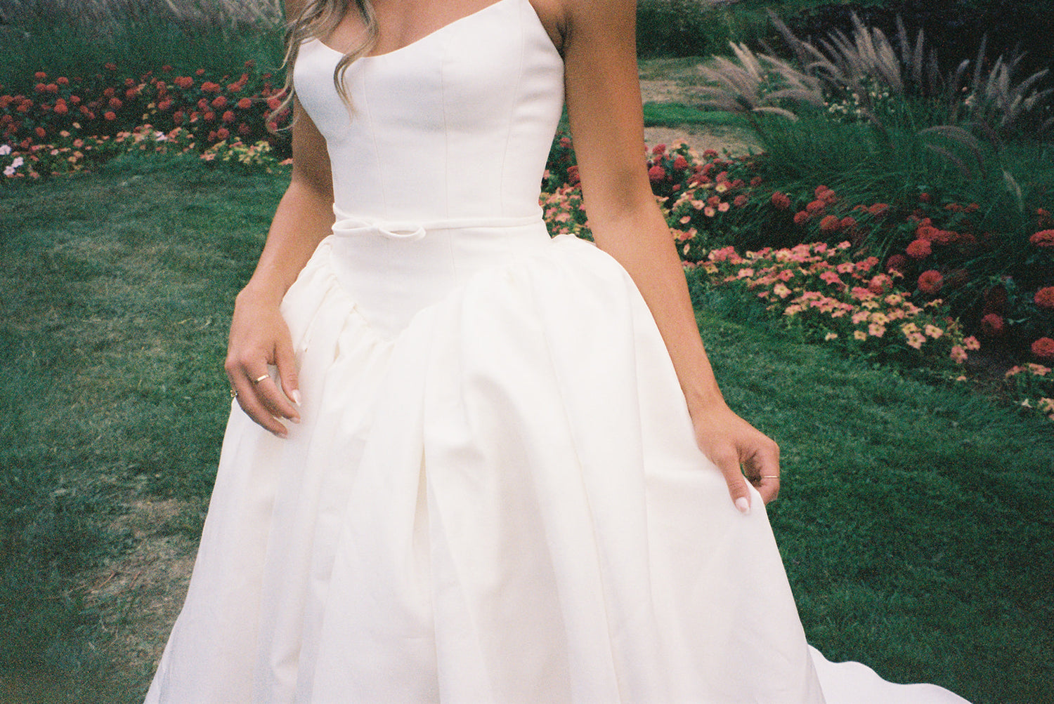 Basque Waist Danielle Bridal Gown on Bride Bekah