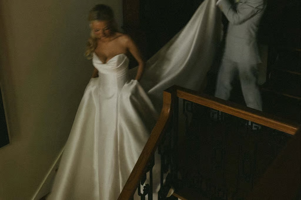 Drop Waist Strapless Romina Gown on Real Bride