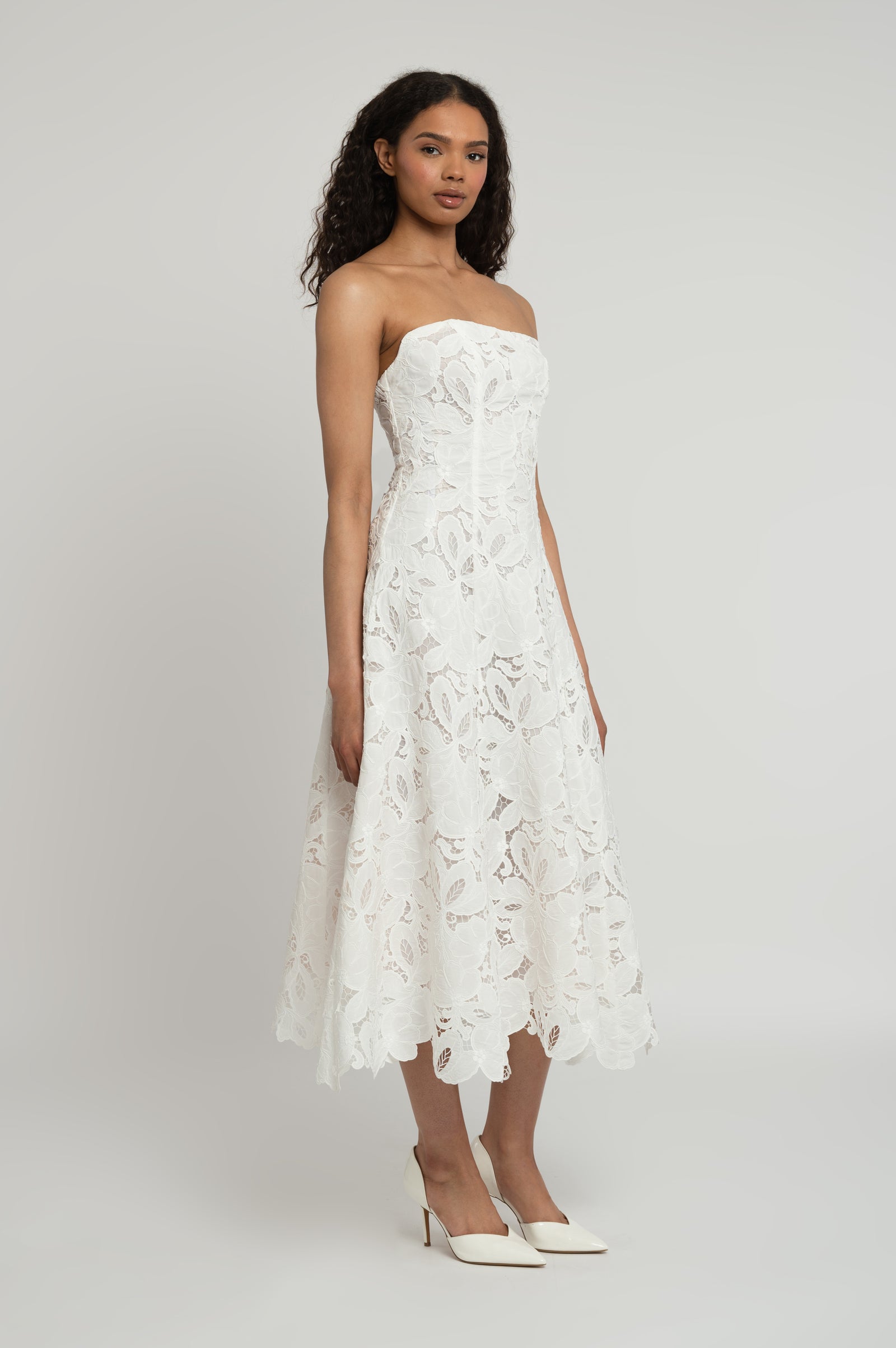 Lace White Midi Dress