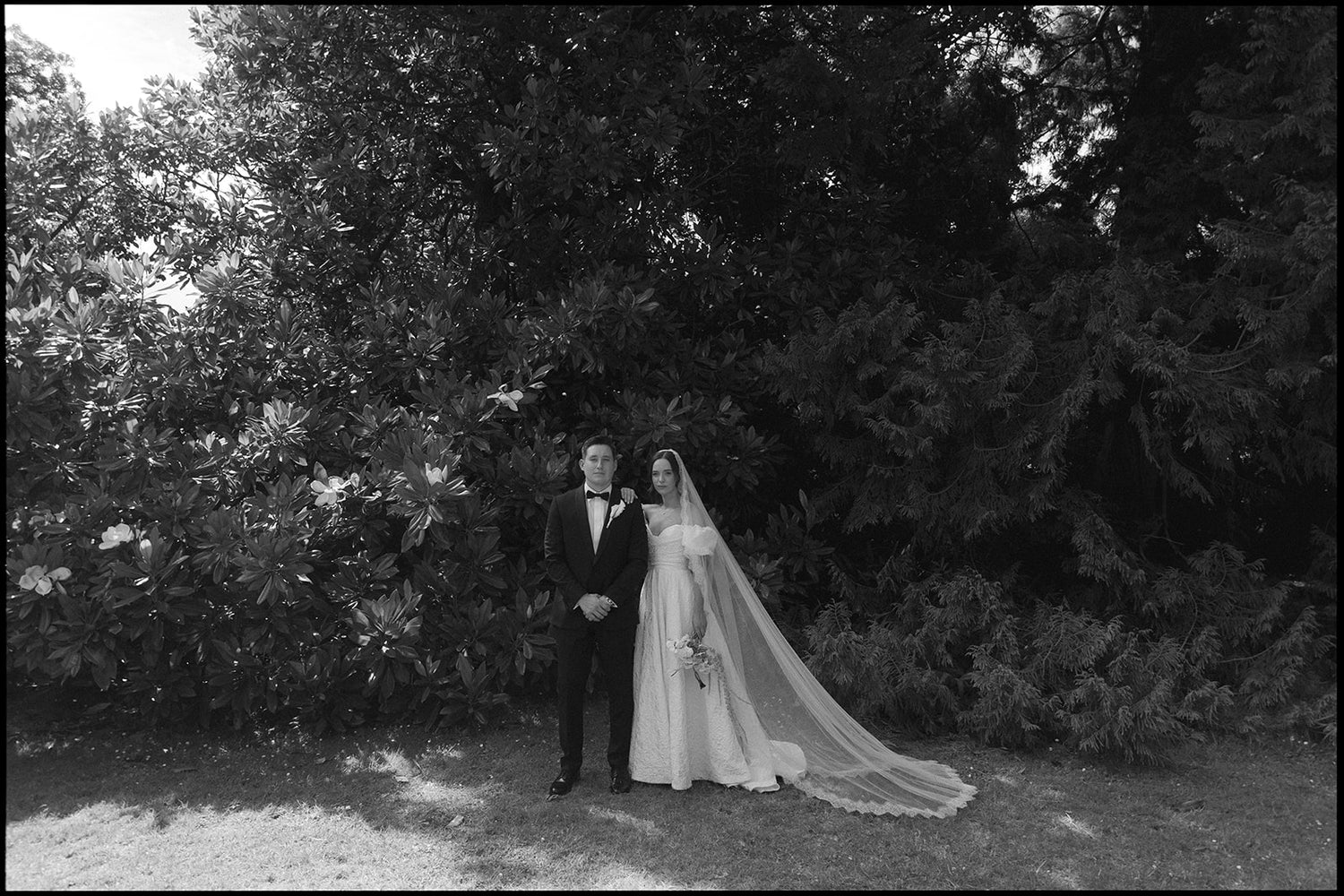 Real Bride's Modern Outdoor Wedding in the A-Line, convertible off-shoulder sleeves, Beau Bridal Gown