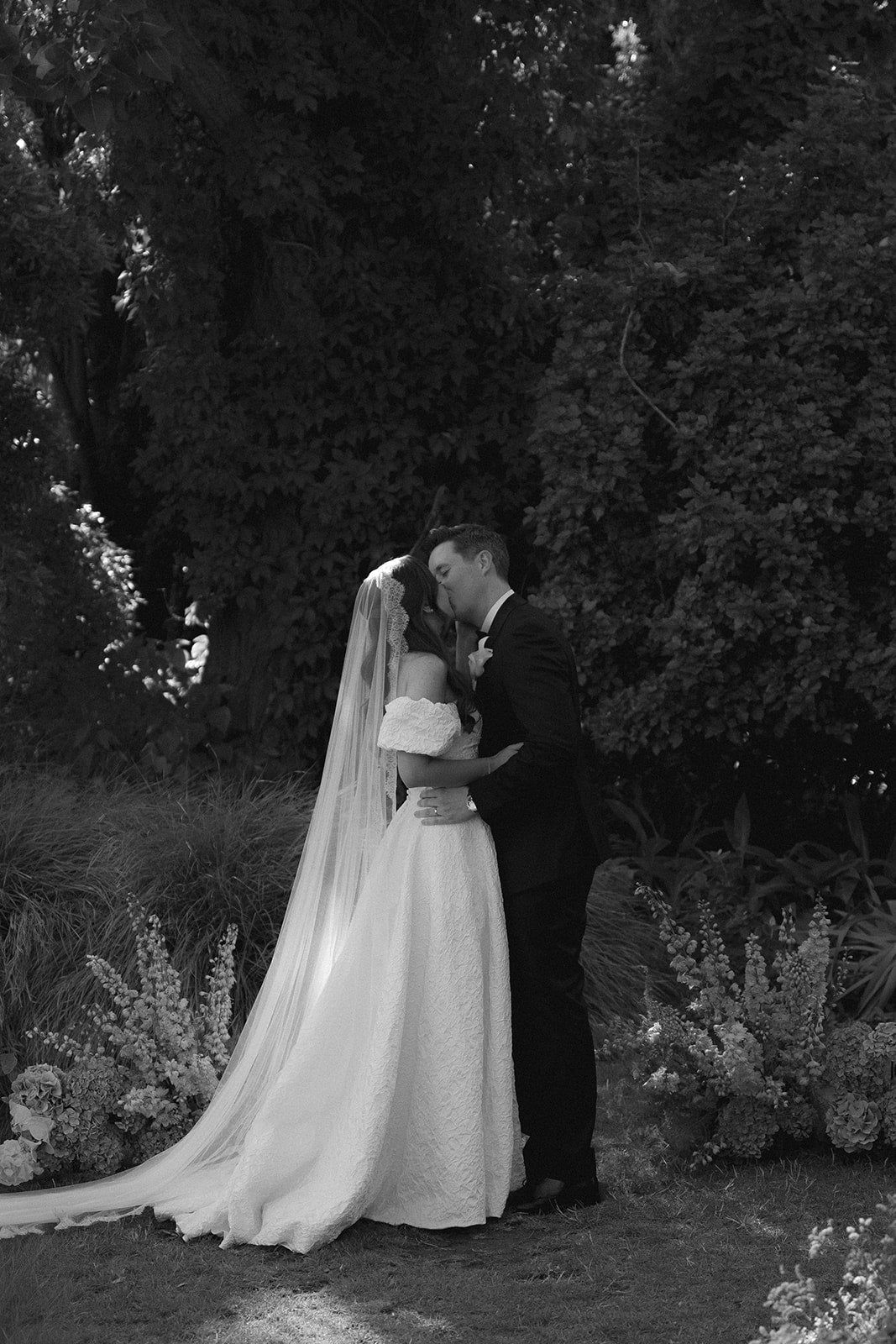 Real Bride's Modern Outdoor Wedding in the A-Line, convertible off-shoulder sleeves, Beau Bridal Gown