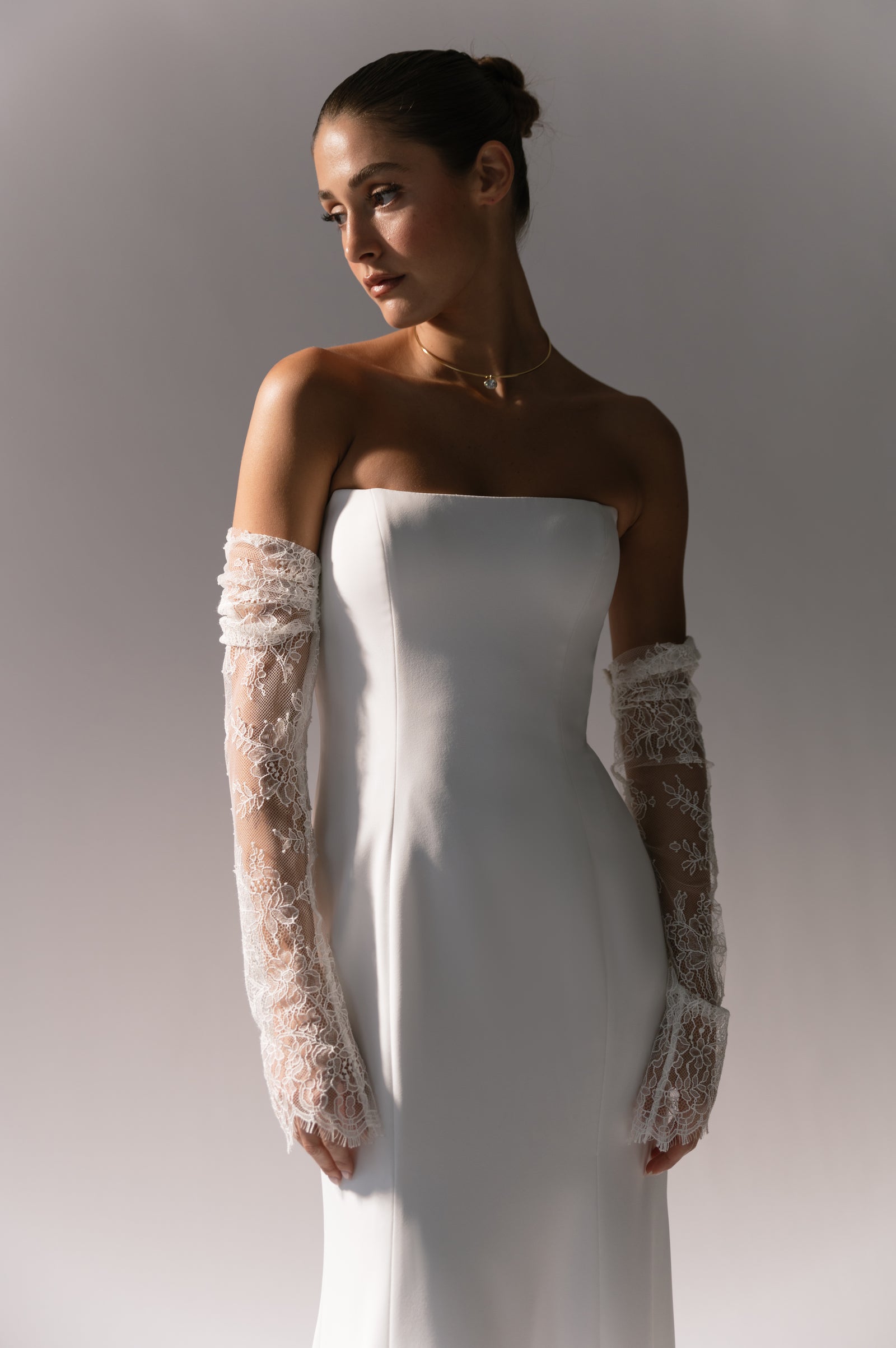 Bride wearing Separate Lace Sleeves
