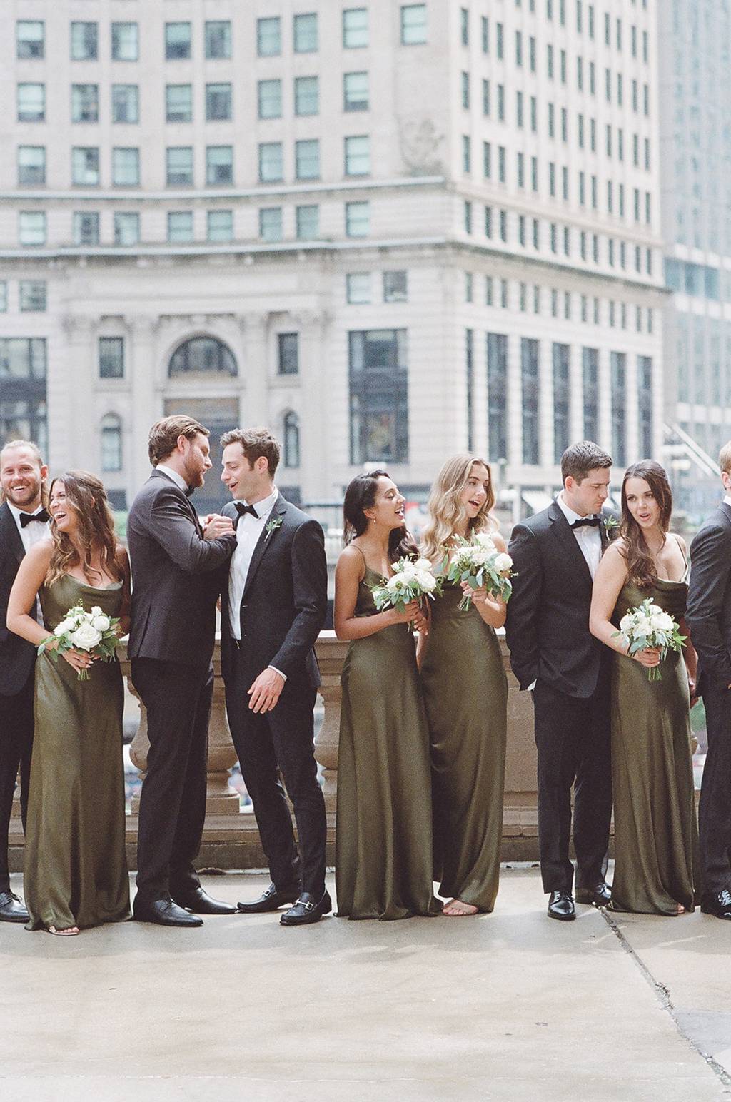 olive green bridesmaid dresses with groomsmen Lindsay + Jack's Boho Dream Wedding at the Botanica
