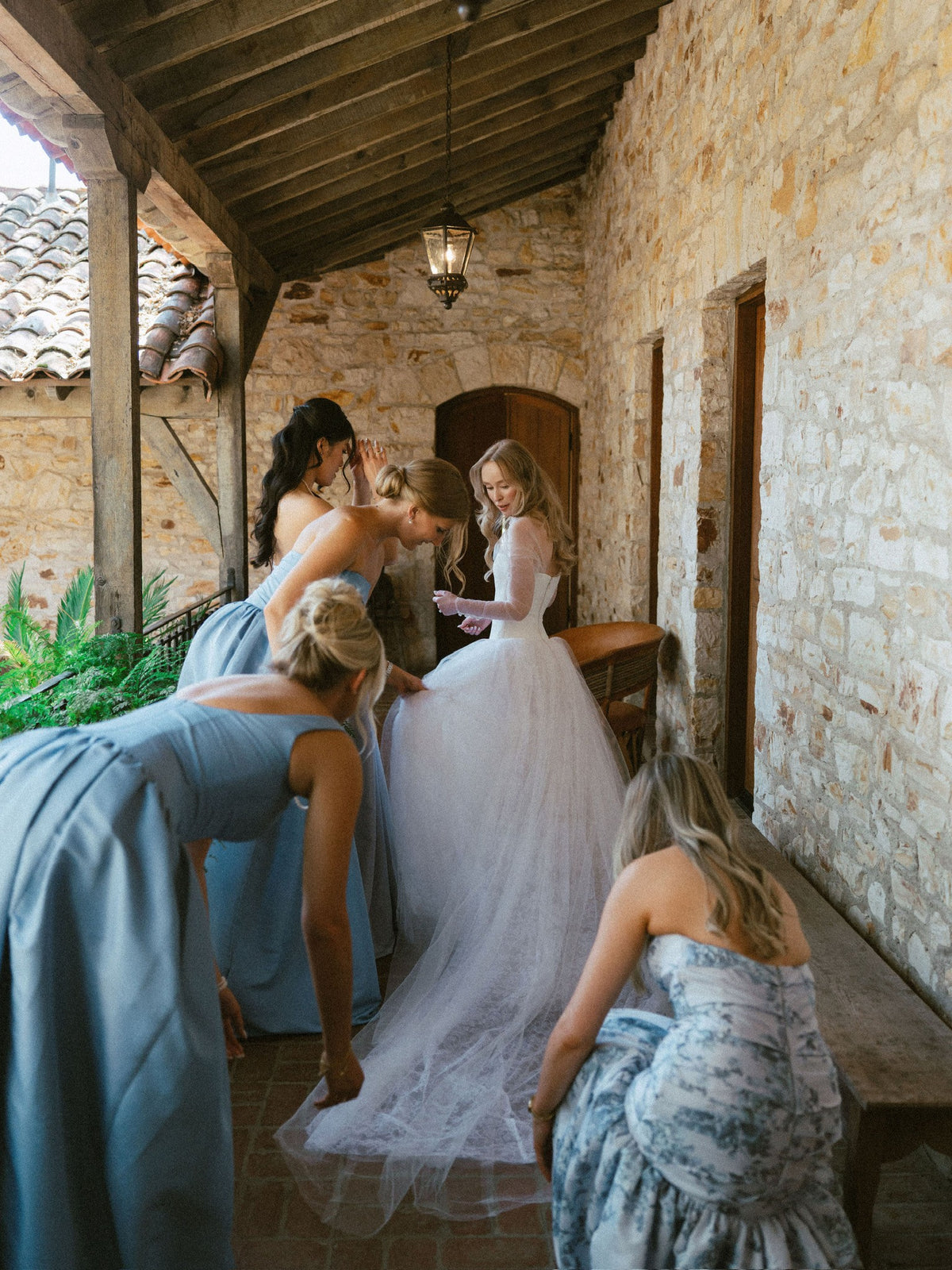 Real Bridesmaids in Taffeta Floral and Blue Mismatched Dresses