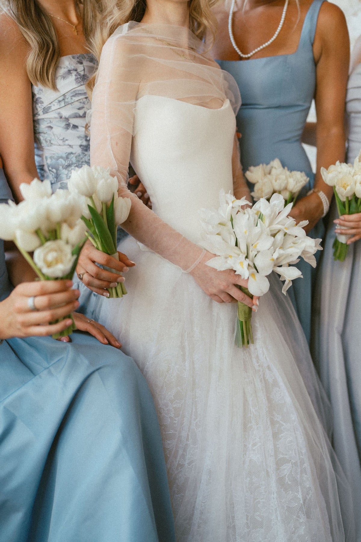 Real Bridesmaids in Taffeta Floral and Blue Mismatched Dresses