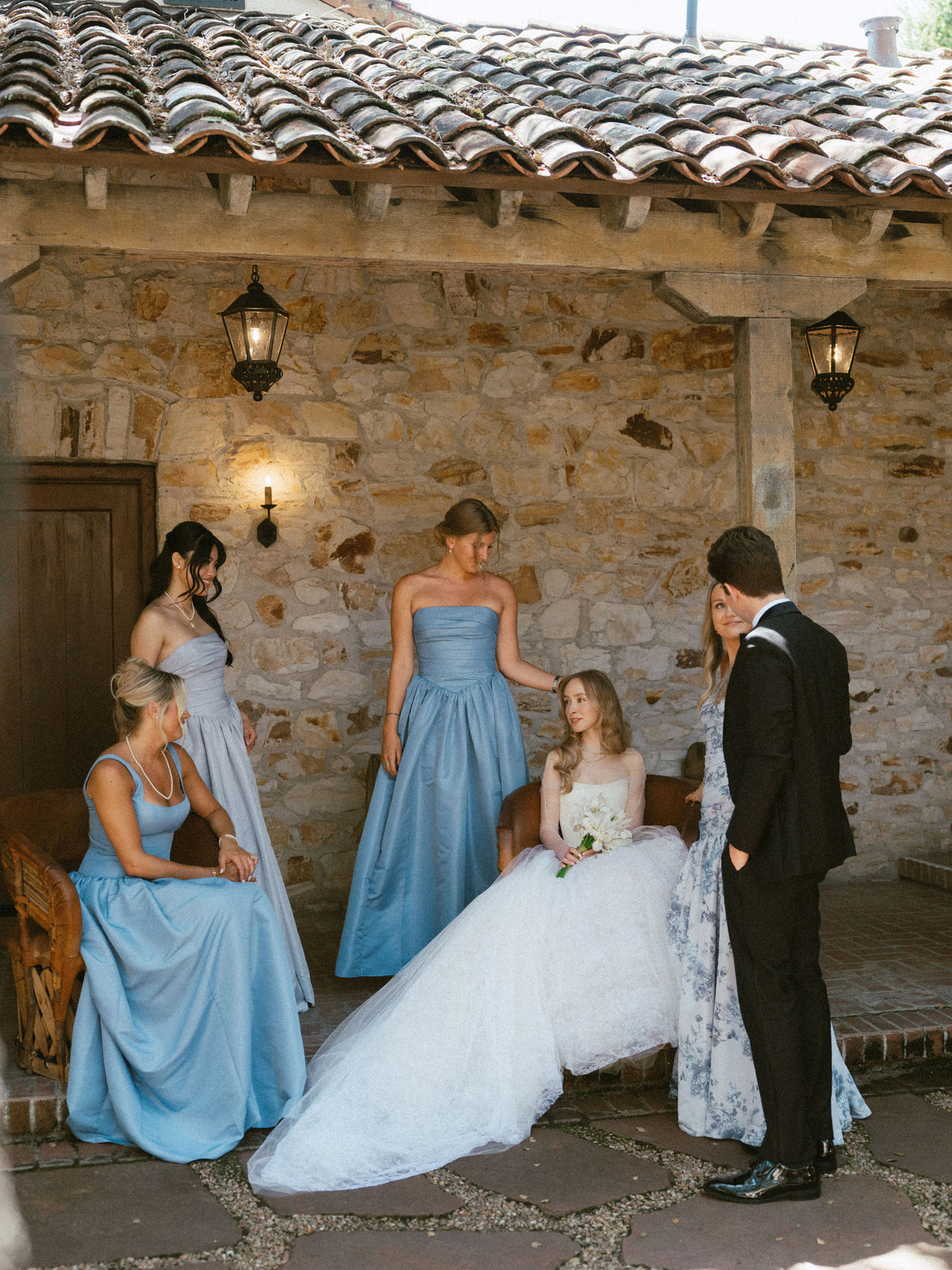 Real Bridesmaids in Taffeta Floral and Blue Mismatched Dresses