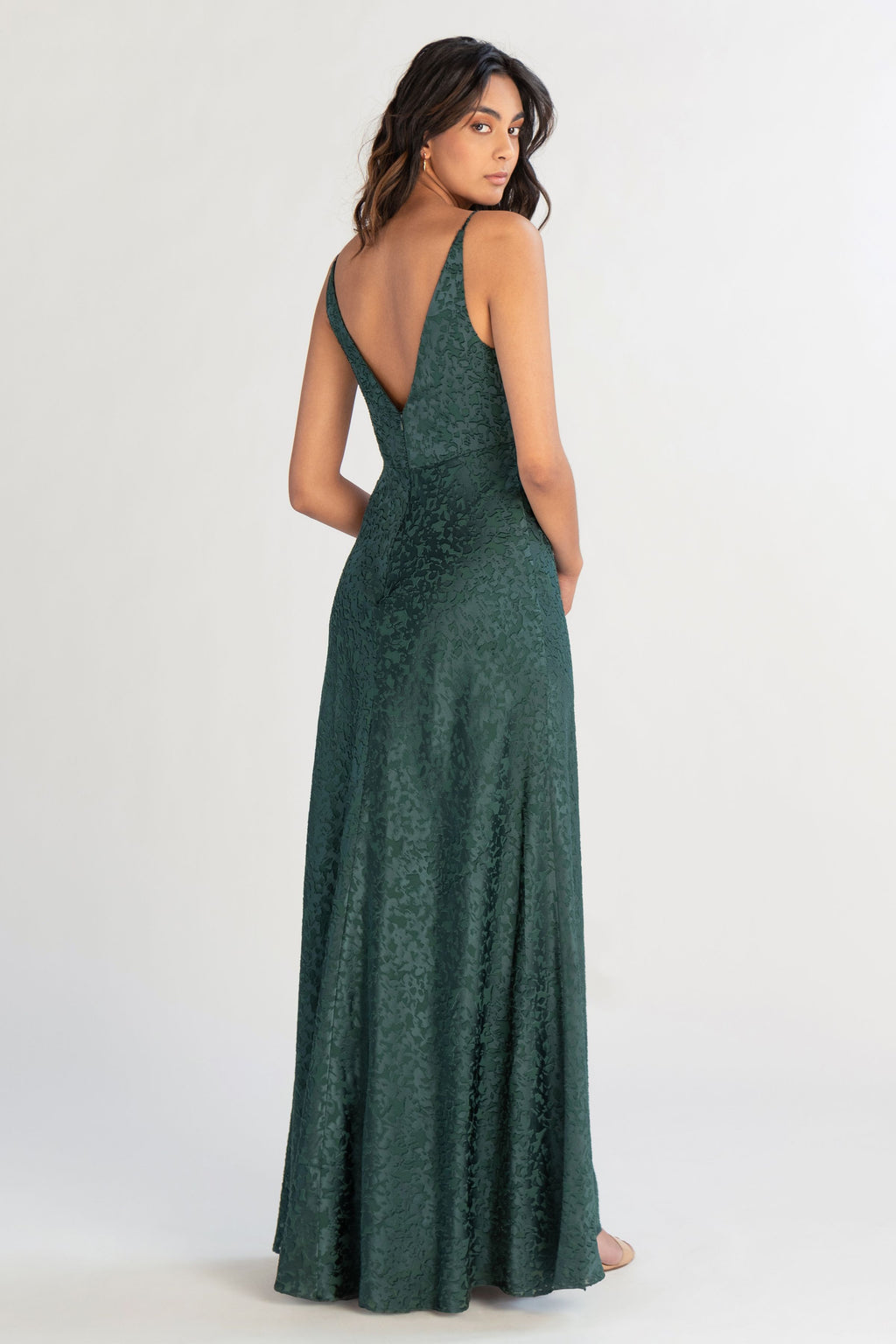 Jenny_Yoo_Bridesmaid_Gabriela_Emerald_Satin_Burnout_Side