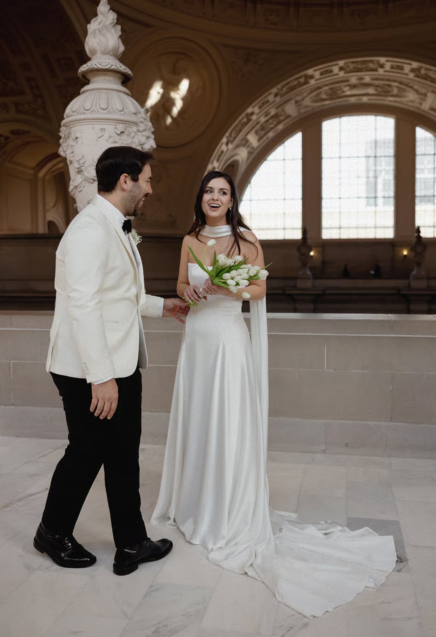 Subtle Drop Waist Addilyn bridal gown on Bride, Ingrid -- Left 1