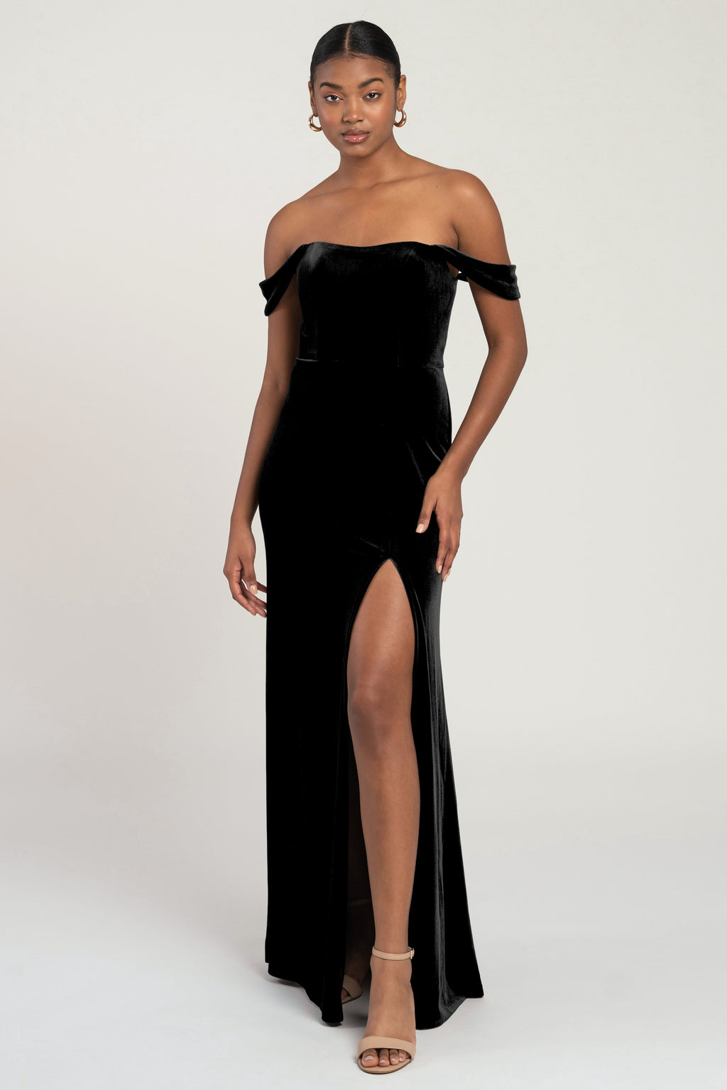 Jenny_Yoo_Issa_Bridesmaid_Dress_Off_the_Shoulder_Velvet_black_front